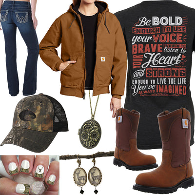 Bold, Brave, & Strong Carhartt Lined Jacket Outfit