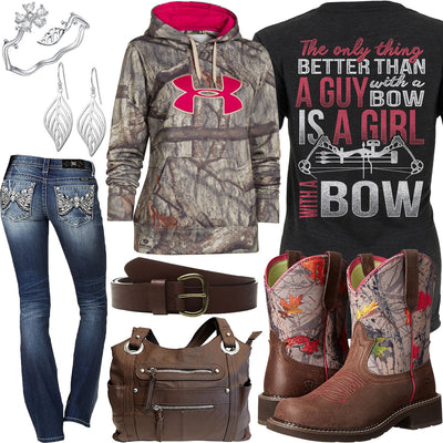 Girl With A Bow Under Armour Camo Hoodie Outfit
