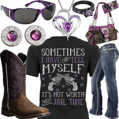 Not Worth The Jail Time Purple Heart Necklace Outfit
