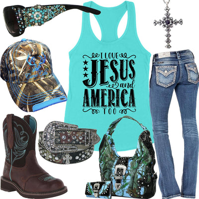 I Love Jesus And America Too Tank Top Outfit