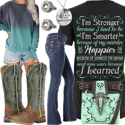 Wiser Because I Learned Teal Sweatshirt Outfit