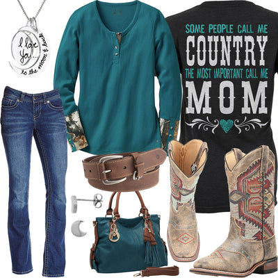 Country Mom Legendary Whitetails Henley Outfit