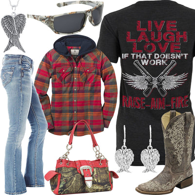 Raise Aim Fire Red Plaid Hoodie Outfit