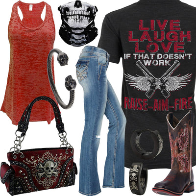 Raise Aim Fire Red Burnout Tank Top Outfit