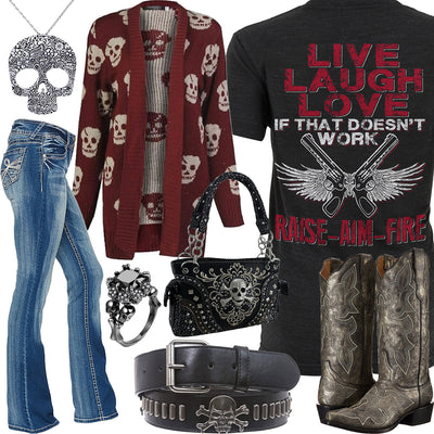 Raise Aim Fire Skull Open Cardigan Outfit