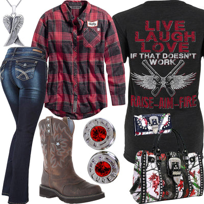 Raise Aim Fire Harley Plaid Shirt Outfit