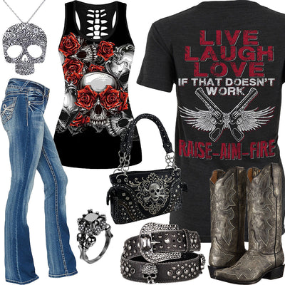 Raise Aim Fire Skull Tank Top Outfit