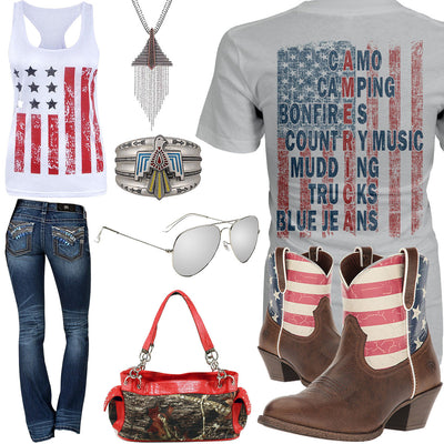 The American Flag Red Camo Purse Outfit