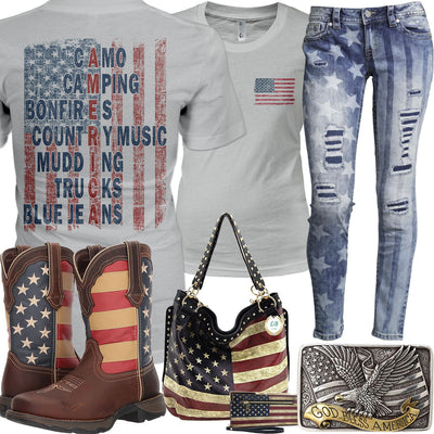 American Flag God Bless America Belt Buckle Outfit