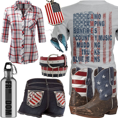 American Flag Freedom Water Bottle Outfit