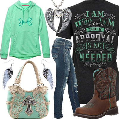 I Am Who I Am Mint Handbag Outfit