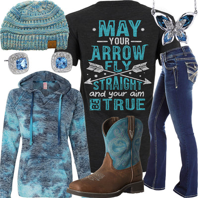 Arrow Fly Straight Blue Burnout Hoodie Outfit