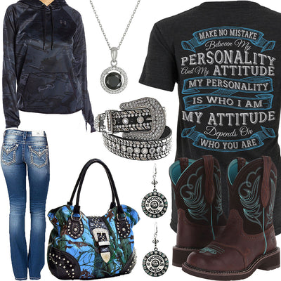 Personality & Attitude Blue Camo Purse Outfit
