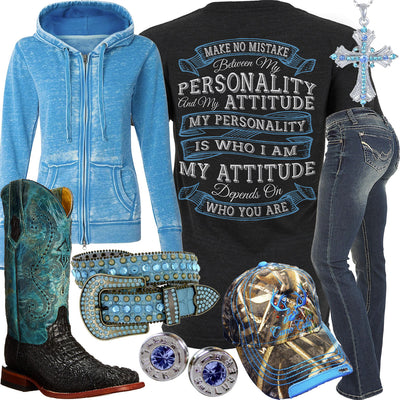 Personality & Attitude Blue Zip Up Hoodie Outfit