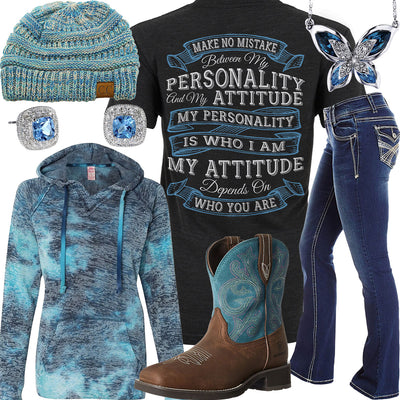 Personality & Attitude Blue Burnout Hoodie Outfit