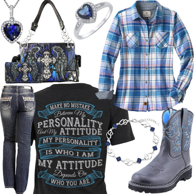 Personality & Attitude Periwinkle Plaid Shirt Outfit