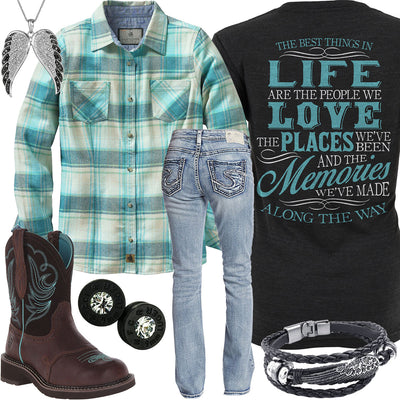 Best Things In Life Glacier Plaid Flannel Outfit