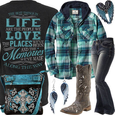 Best Things In Life Turquoise Purse Outfit