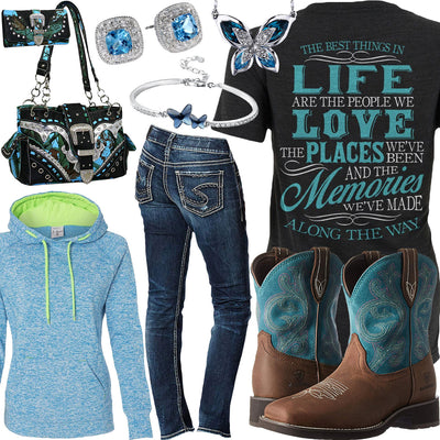 Best Things In Life Blue Hoodie Outfit