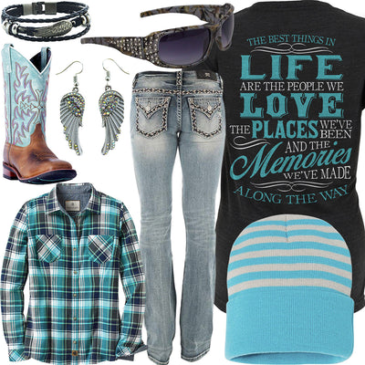 Best Things In Life Blue Striped Beanie Outfit