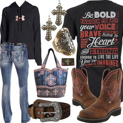 Bold, Brave & Strong Hammered Ring Outfit
