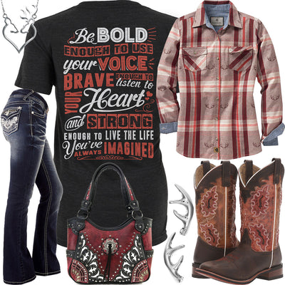 Bold, Brave & Strong Antler Earrings Outfit