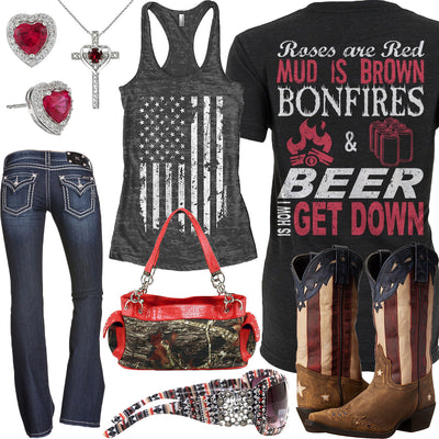 Bonfires & Beer American Flag Tank Top Outfit