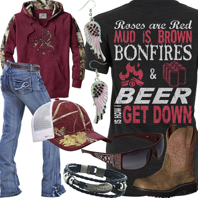 Bonfires & Beer Maroon Camo Cap Outfit