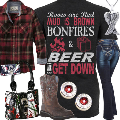 Bonfires & Beer Red Bullet Earrings Outfit