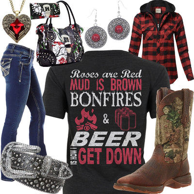 Bonfires & Beer Black Rhinestone Belt Outfit