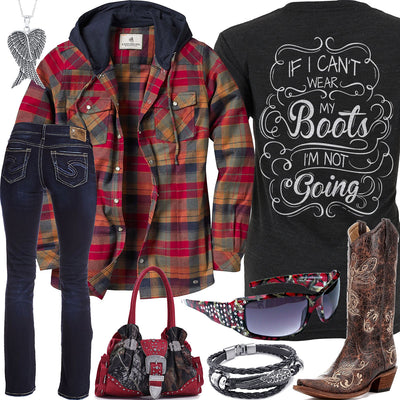 Wear My Boots Plaid Flannel Hoodie Outfit