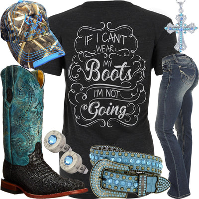 Wear My Boots Blue Rhinestone Belt Outfit