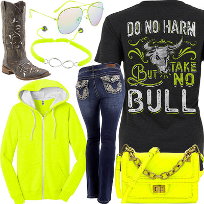 Take No Bull Neon Yellow Hoodie Outfit