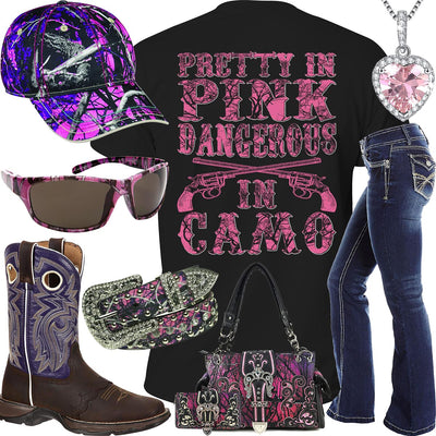 Dangerous In Camo Pink Heart Necklace Outfit