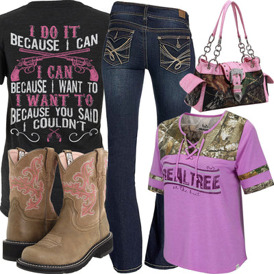 Because I Can Realtree Lace-Up Tee Outfit