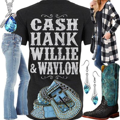 Cash Hank Willie & Waylon Buffalo Plaid Cardigan Outfit