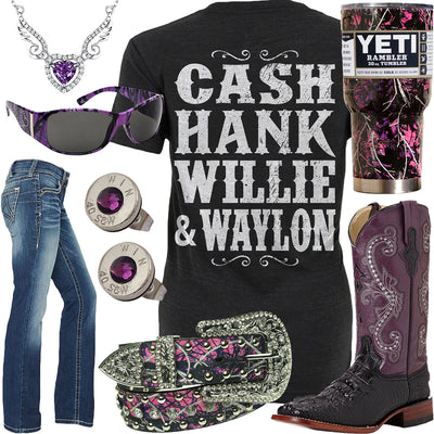 Cash, Hank, Willie & Waylon Muddy Girl Tumbler Outfit