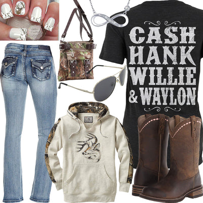 Cash Hank Willie & Waylon Winter Heather Hoodie Outfit