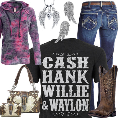 Cash, Hank, Willie & Waylon Burnout Hoodie Outfit