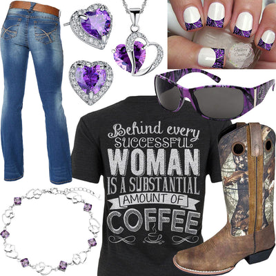 Amount Of Coffee Purple Heart Bracelet Outfit