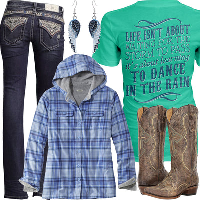 Dance In The Rain Plaid Hoodie Outfit