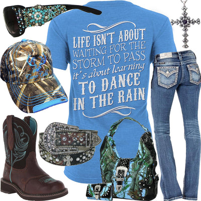Dance In The Rain Blue Camo Purse Outfit