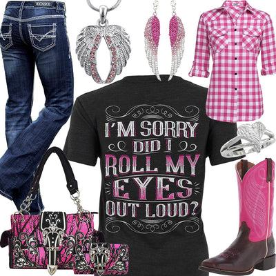 Roll My Eyes Ariat Pink Boots Outfit