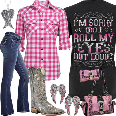 Roll My Eyes Corral Boots Outfit
