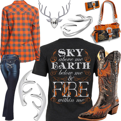 Fire Within Me Orange Plaid Shirt Outfit