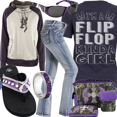 Flip Flop Kinda Girl Purple Camo Ring Outfit
