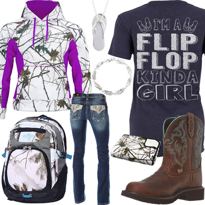 Flip Flop Kinda Girl Trail Crest Hoodie Outfit
