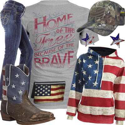 Home Of The Free American Flag Hoodie Outfit