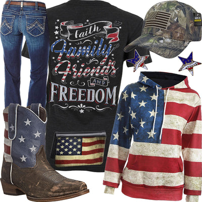 Faith, Family, Friends & Freedom American Flag Hoodie Outfit