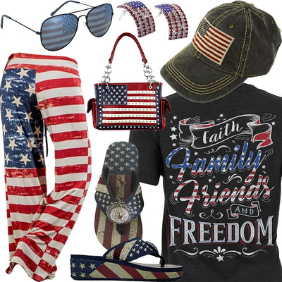 Faith, Family, Friends & Freedom USA Flag Cap Outfit